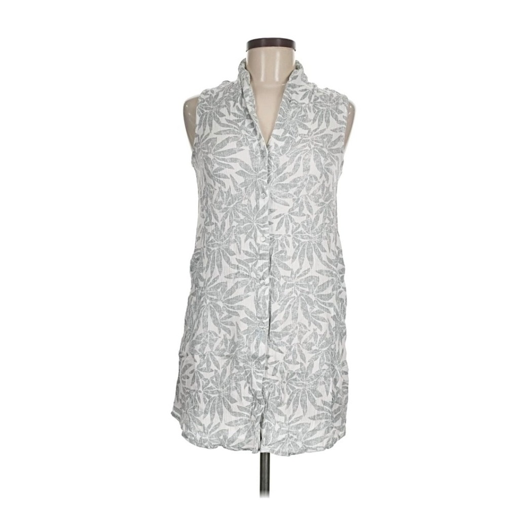 Amuse Society Womens Gray White Palm Leaf Print Sleeveless Button Front Dress M